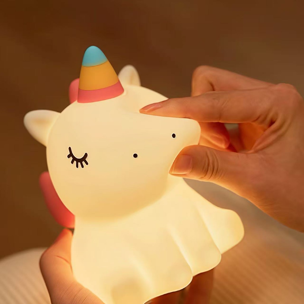 Luminária Mesa Unicórnio Recarregável Lâmpada Noturna Abajur Fofo Silicone Toque Touch Led Unicórnio