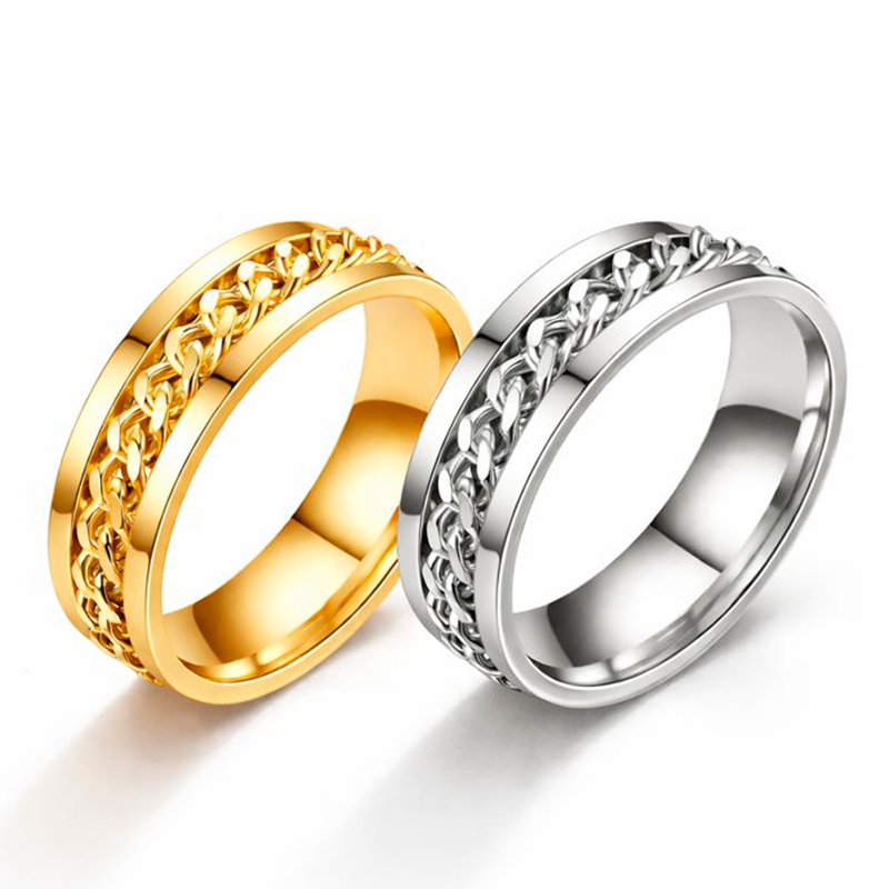 Anel de Corrente Giratória Prata Dourado de Aço Inoxidável 6mm Masculino e Feminino em Oferta na Shopee