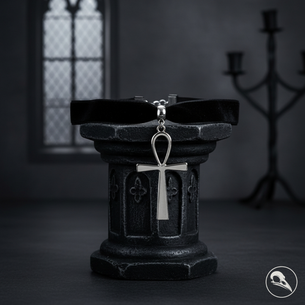 Gargantilha Choker Gótica Cruz Ankh Místico Dark