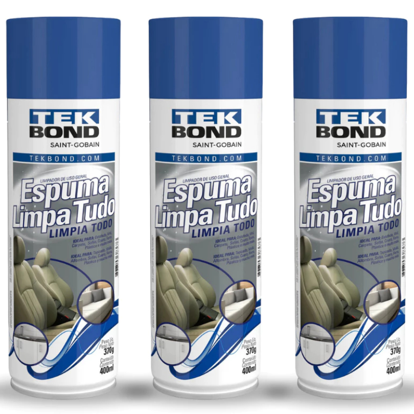 KIT 3 Espumas Limpa Tudo Higienização A Seco Couro, Automotivo, Sofás | TEKBOND