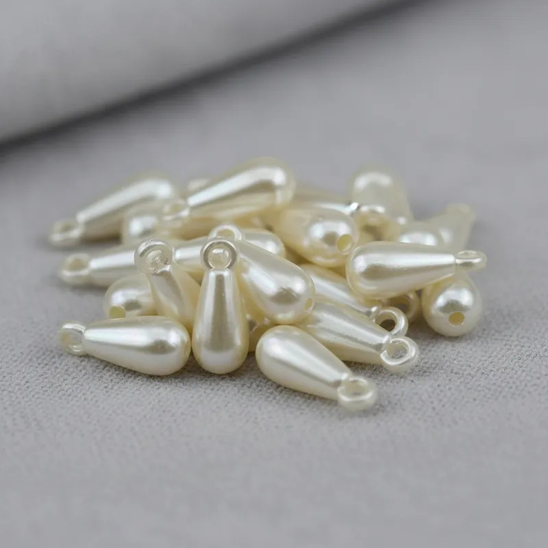 Pingente Pérola Gota Perolado ABS 6x16mm - 80 Peças