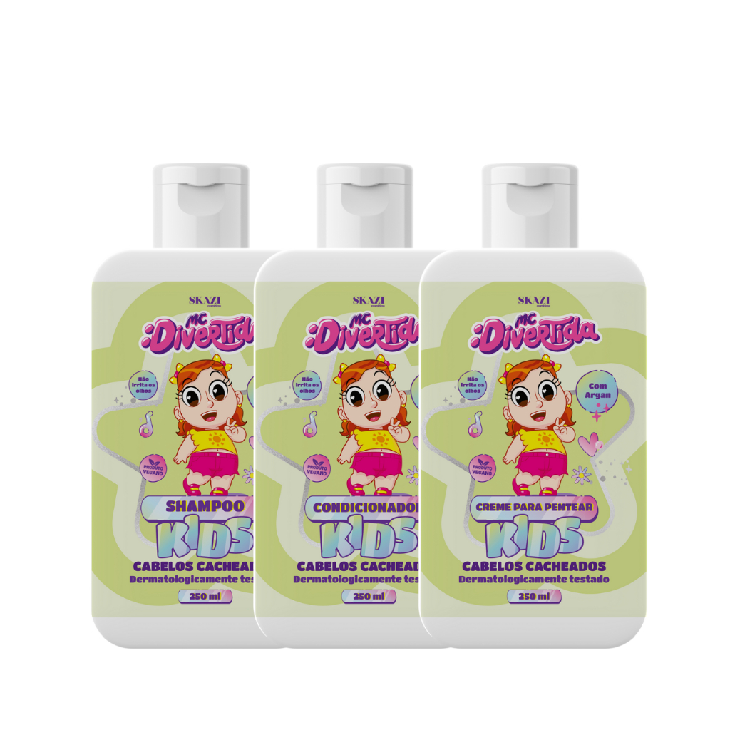 Shampoo + Condicionador + Creme para Pentear Infantil SKAZI - MC DIVERTIDA | Cabelos Cacheados 250ml em Oferta na Shopee