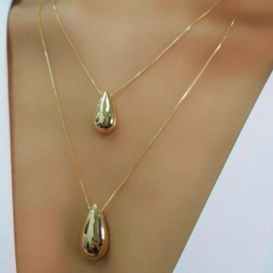Colar De Gota Dupla Folheado a Ouro 18k em Oferta na Shopee