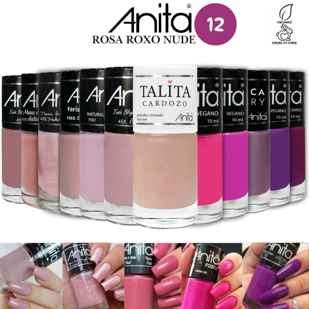 Kit 12 Esmaltes Anita Rosa Roxo Nude – Lançamento Atacado em Oferta na Shopee
