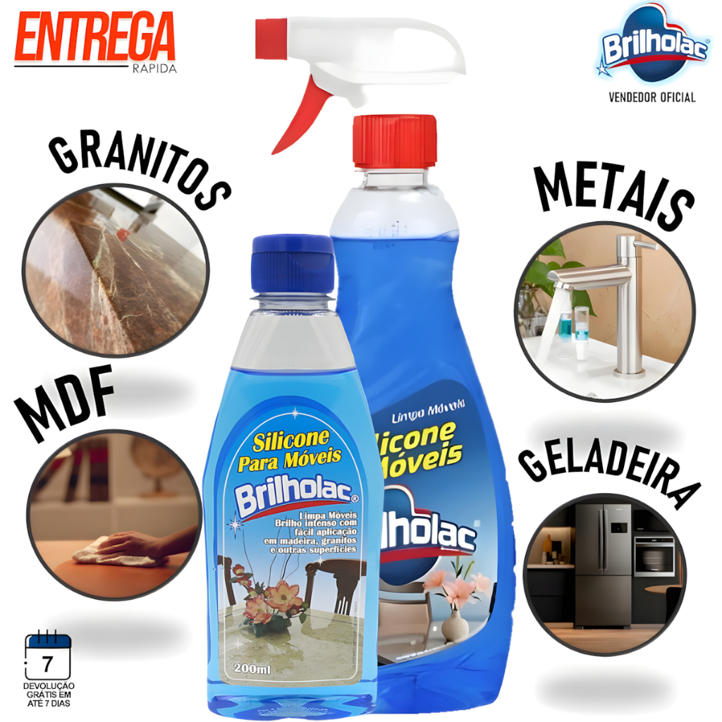 Silicone Para moveis Brilholac 200ml 500ml Perfumado Brilho Imediato Repele Poeira Contra Umidade em Oferta na Shopee