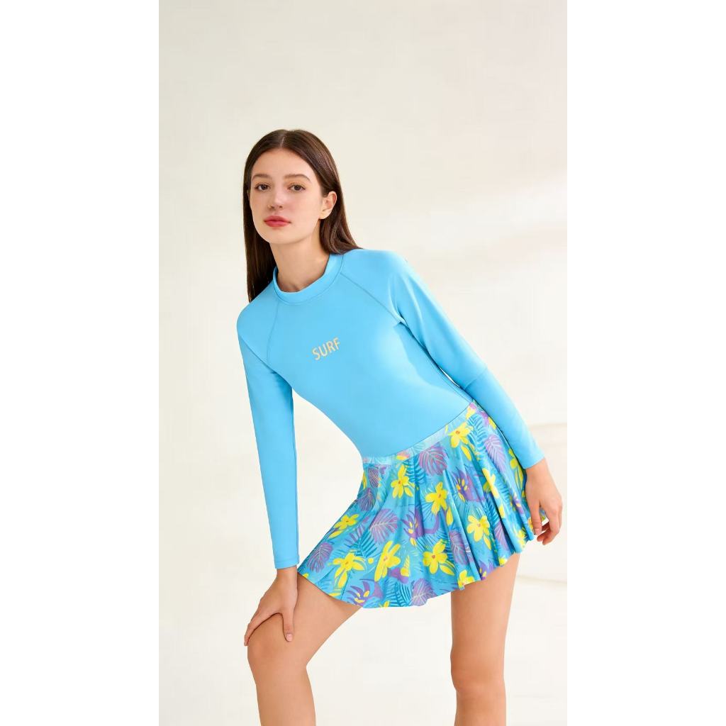 Kit Feminino Biquini Infantil Juvenil Blusa Manga Longa Proteção UV+ e Short/Saia Moda Praia