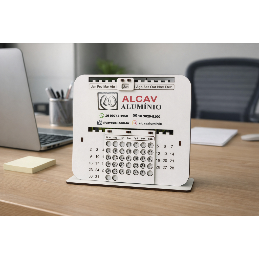 Calendário Permanente em mdf (pode ser usado em todos os anos)  personalizado com sua marca a laser