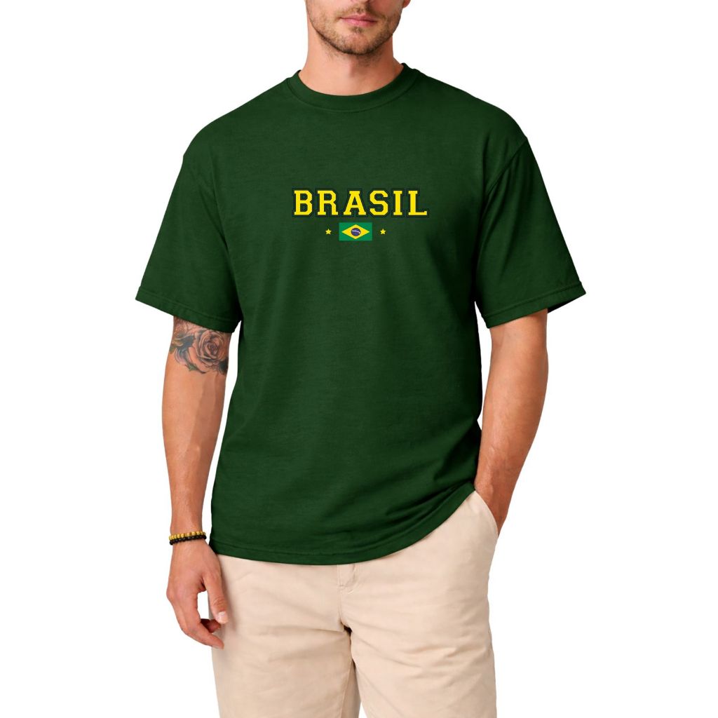Camiseta Básica Masculina Estampada Brasil Copa do Mundo 2026 Futebol
