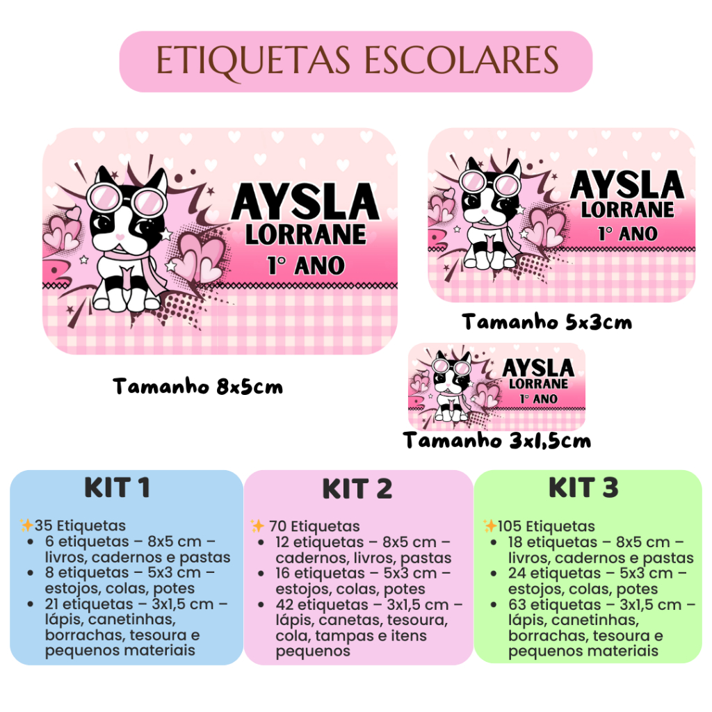 Kit de Etiqueta Escolar REBECCA BONBON PERSONALIZADAS COM NOME E ANO ESCOLAR - REBECA BOMBOM - FAZEMOS TODOS OS TEMAS