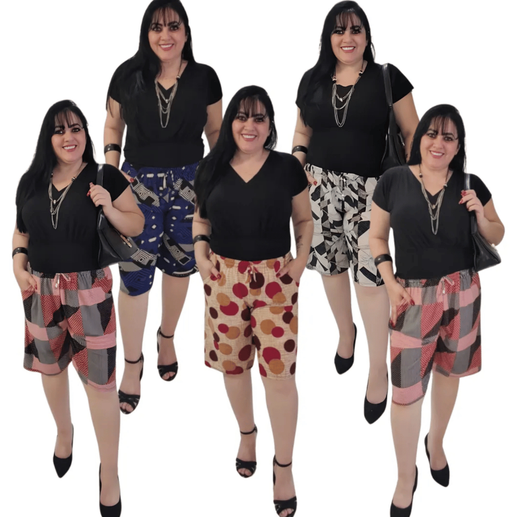 Bermuda Feminina Com Bolso Lateral Malha Fria Soltinhos Confortáveis Verão Senhoras Liganete.