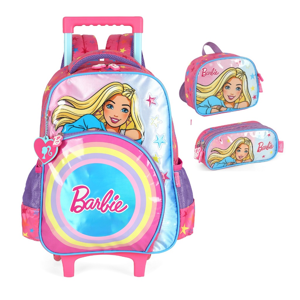 Kit Mochila Carrinho Barbie 5097 Escolar Infantil Original