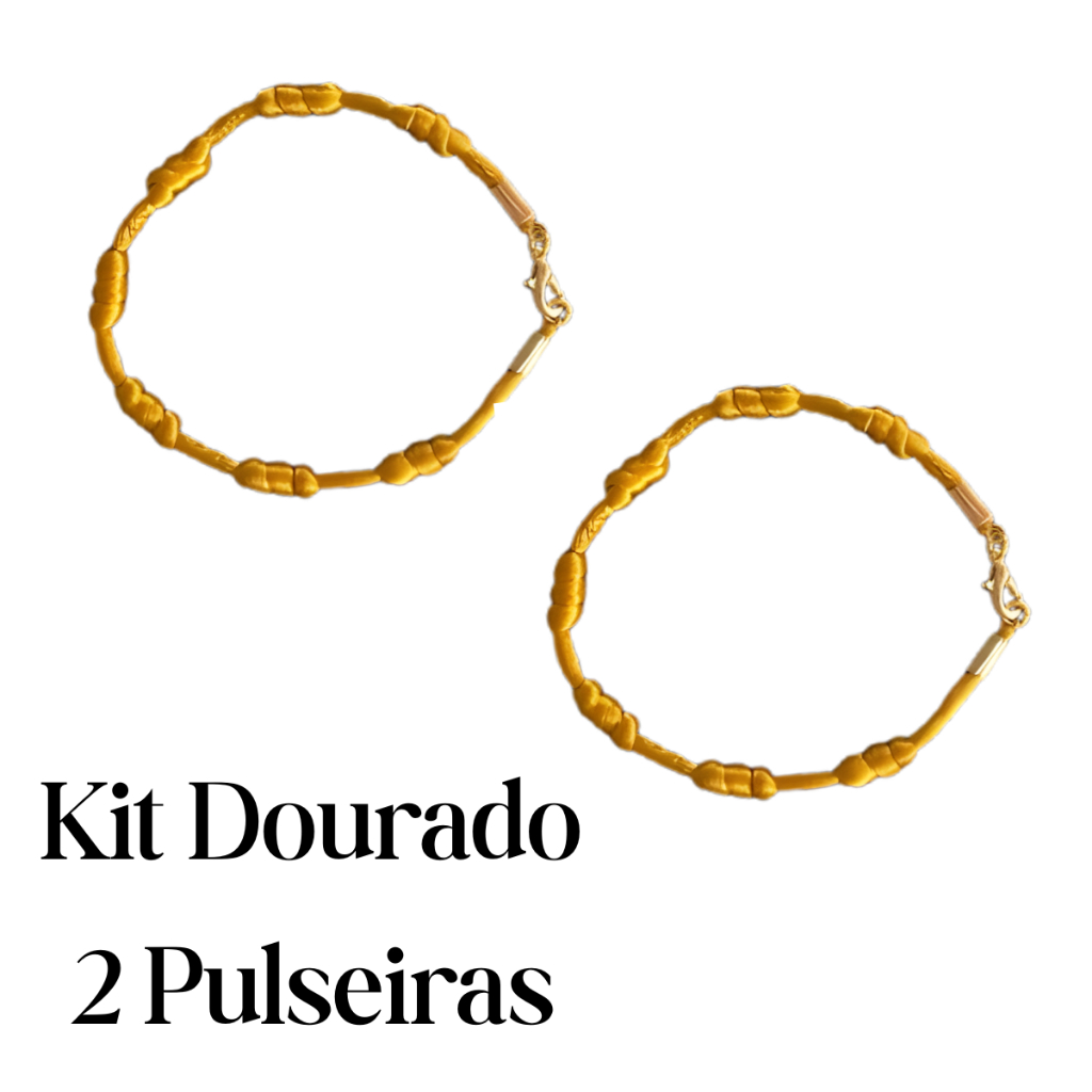 Kit 2 Pulseiras Douradas Kabalaah Cabala 7 Nós Prosperidade e Luz