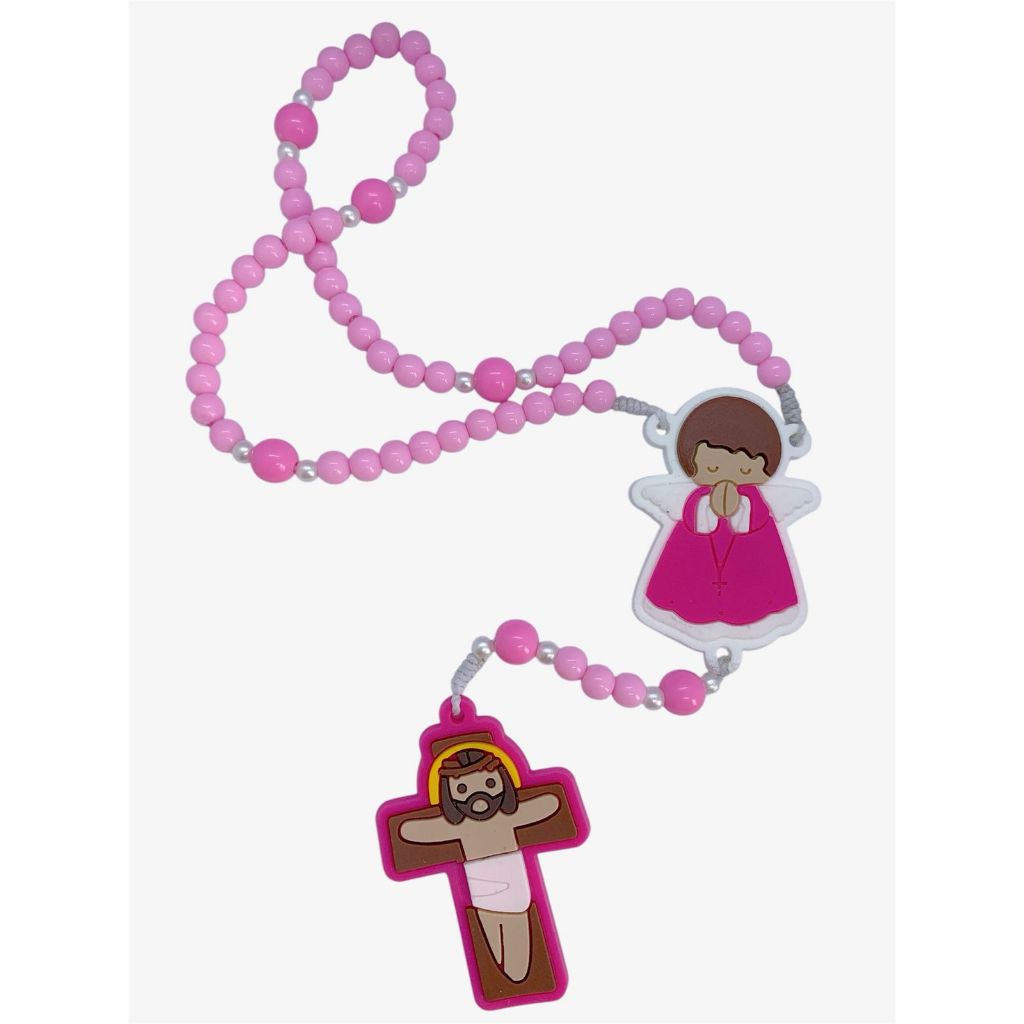 Terço Infantil Rosa Personalizado com Nome Criança Batizado Comunhão — imagem 2 de 2