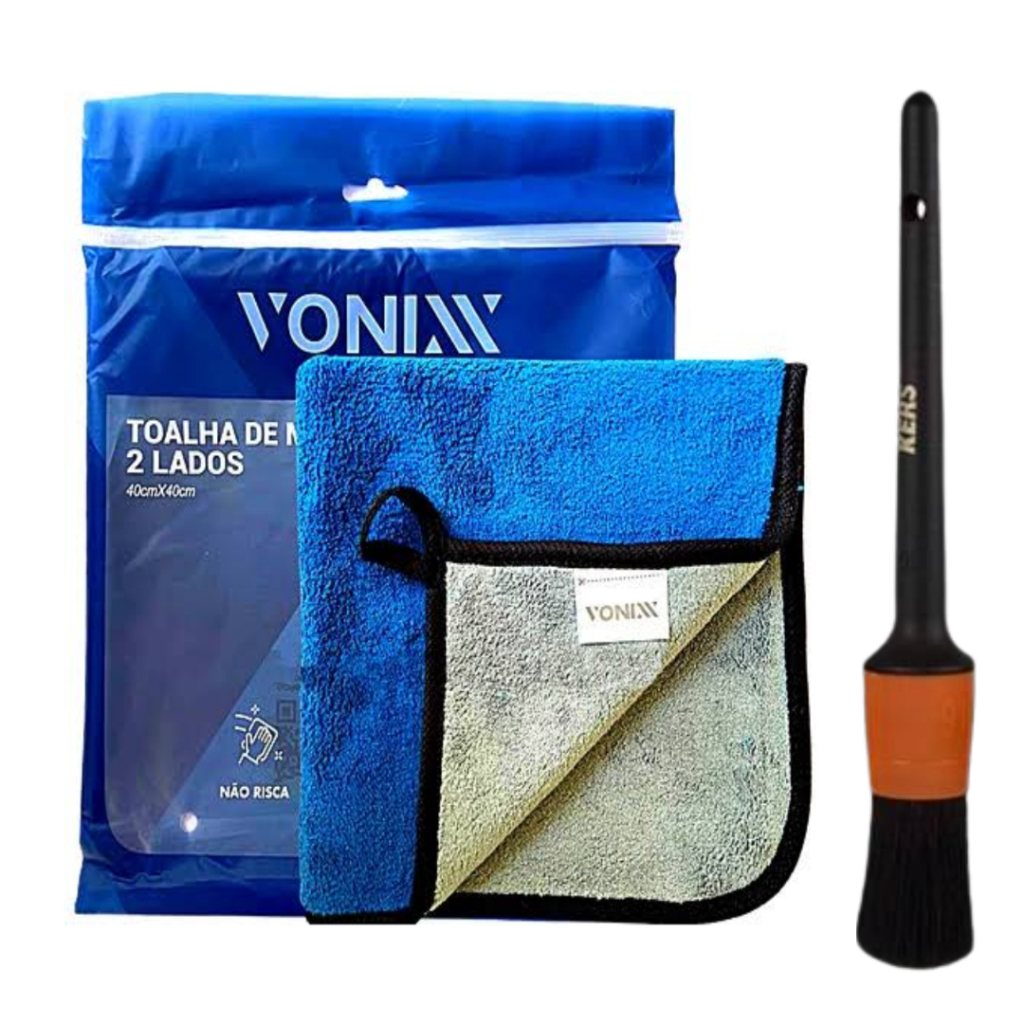 TOALHA VONIXX PROFISSIONAL 40X40 600GSM + PINCEL EXTERNO POLIMENTO KIT LIMPEZA MOTO CARRO ...