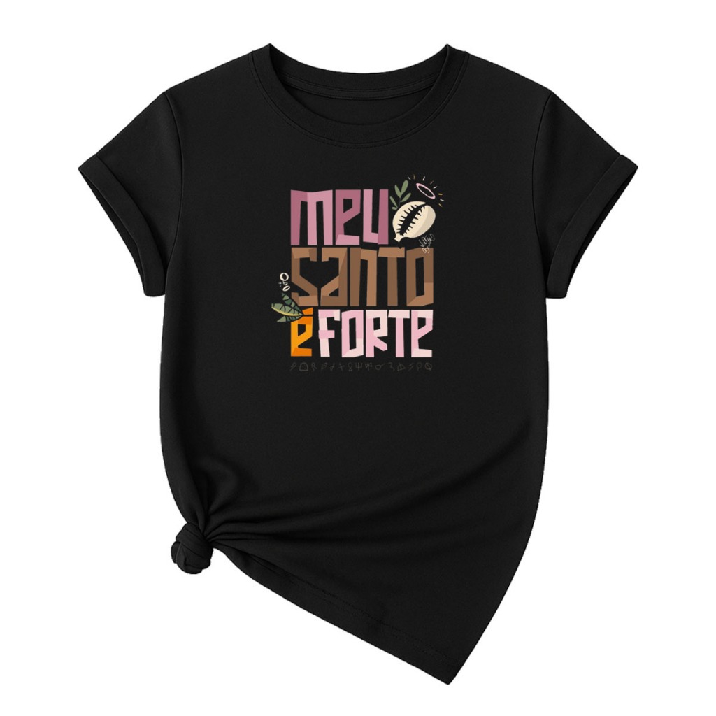 Camiseta T-Shirt Confortavel Linda Camisa Casual Algodão Meu Santo É Forte Umbanda Candomblé Ogun Orixás Exclusivo