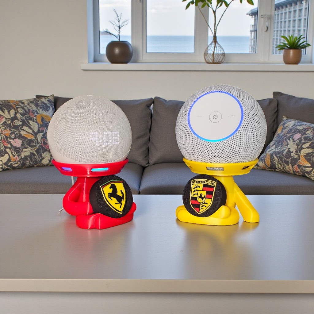 Suporte Alexa Echo POP, DOT 3, 4, 5 e ECHO MAX.Escultura Robert CARROS. PORSCHE E FERRARI, decoração