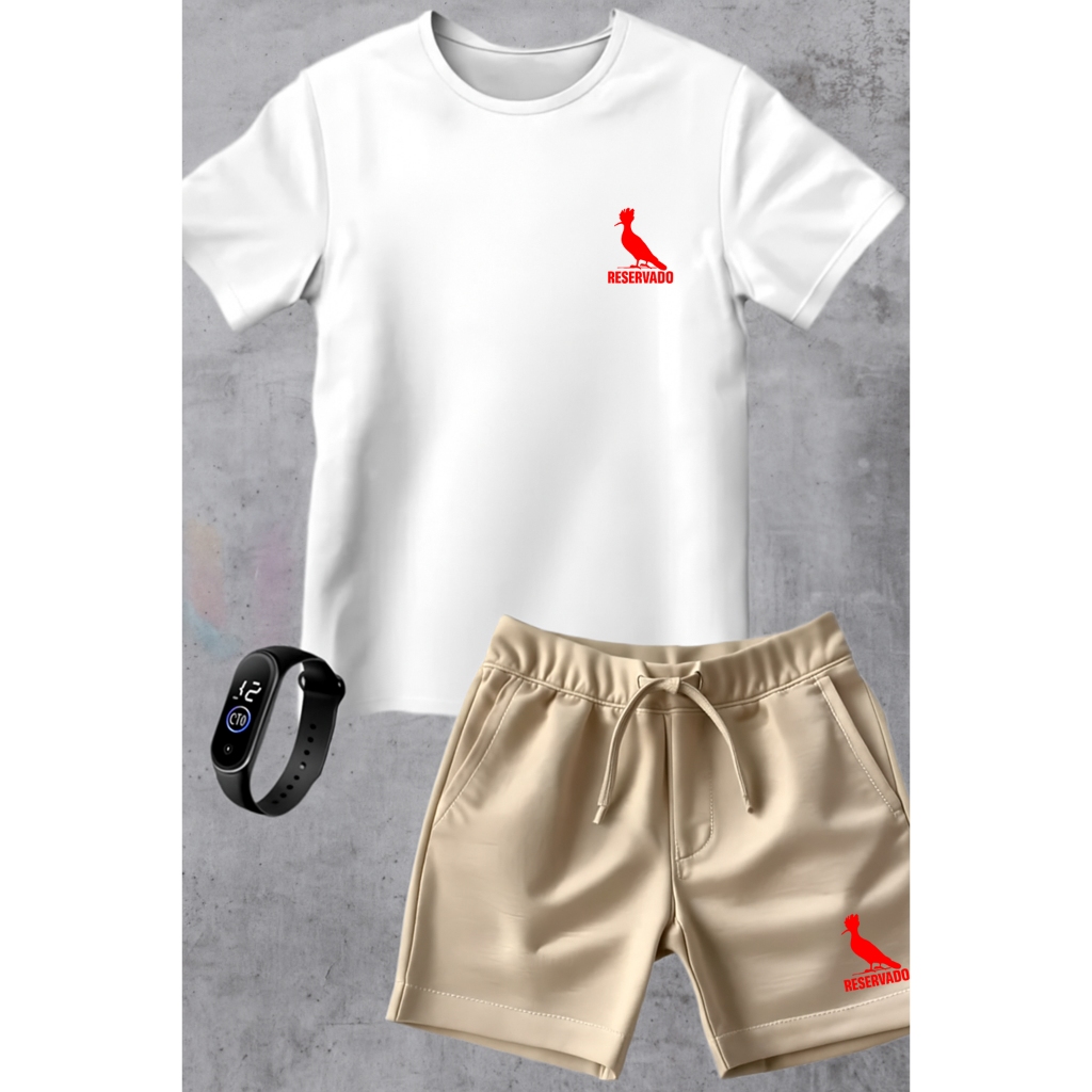 Kit infantil camiseta + short moletinho reservado + Brinde Relogio digital Grátis Promoção de Lançamento Moda Verão