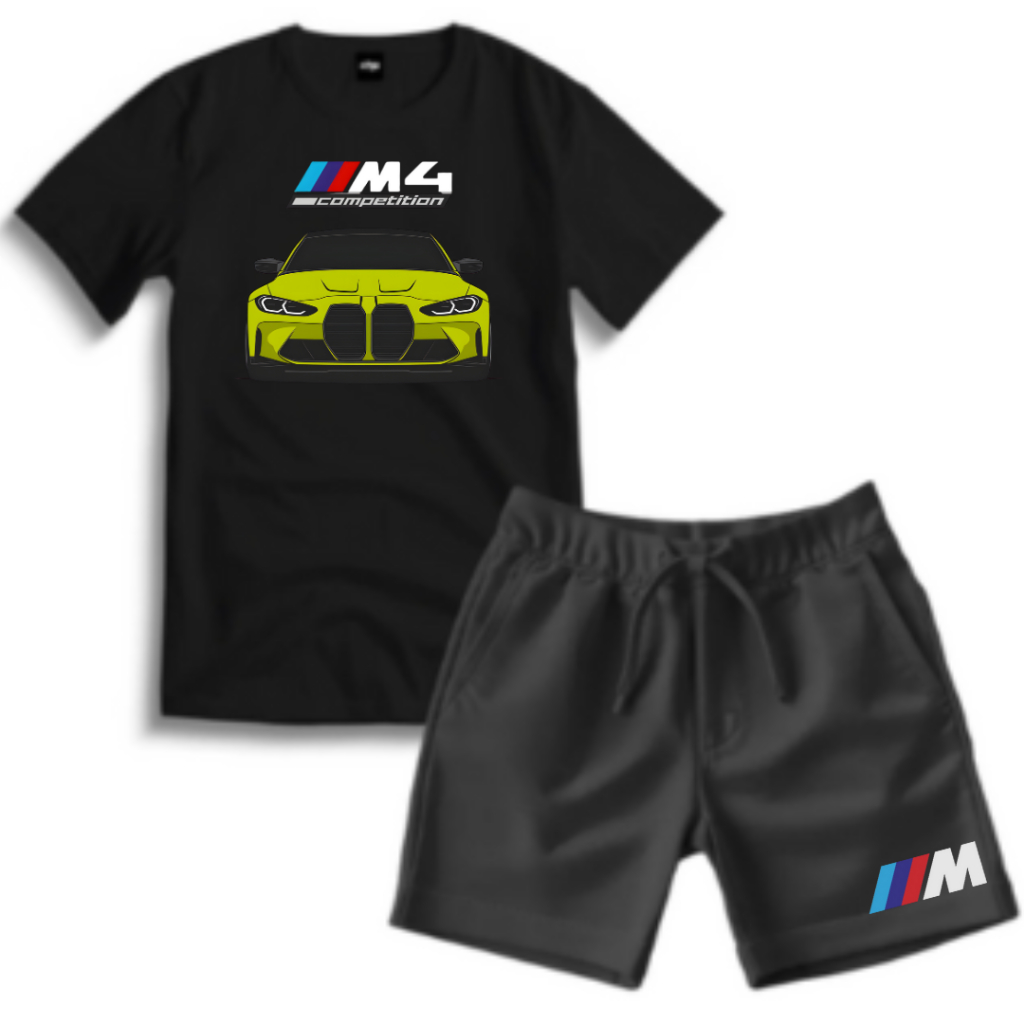 Kit Camiseta + Short Infantil Estampado Masculino BMW Camiseta Com Short