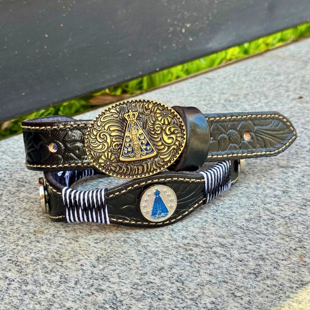 Cinto de Couro Legítimo infantil Masculino Nossa Senhora com Fivela Country Feminino Criança