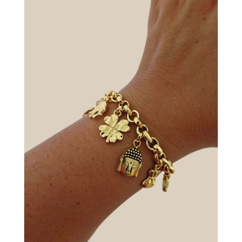 Pulseira feminina Patuá da sorte, banhado a ouro 18k semijoia