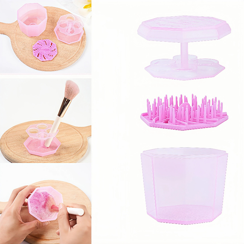 SHE - Limpador de pincéis de maquiagem, suporte para lavar e secar pincéis, copo para pincéis 2 em 1