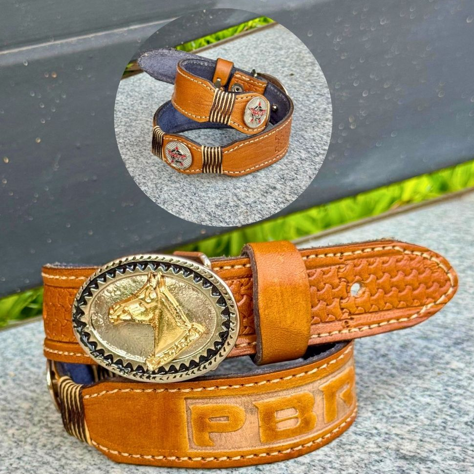 cinto country masculino infantil de couro PBR Amarelo marrom preto feminino