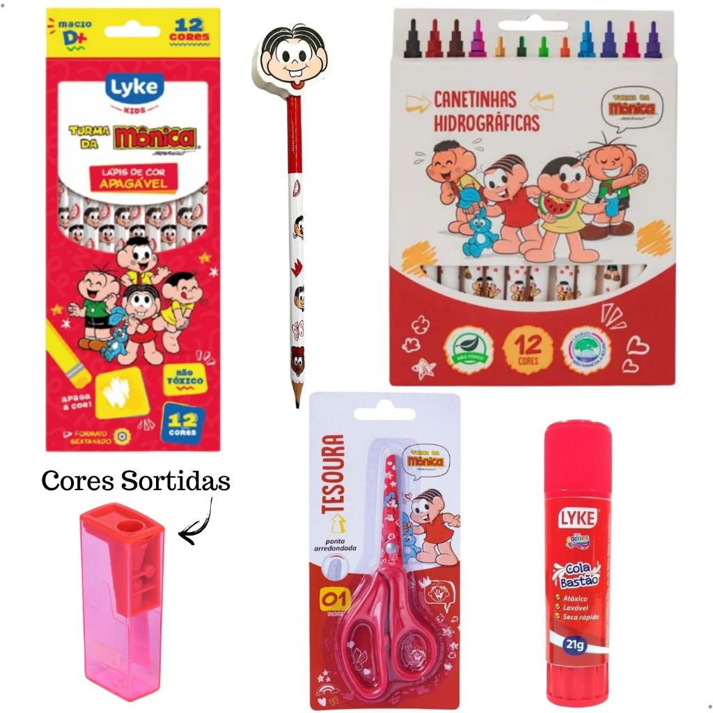 Kit Material Escolar Turma da Mônica Personagem Lápis de Cor Apagável Canetinha Lápis Preto com Borracha Cola  Apontador em Oferta na Shopee