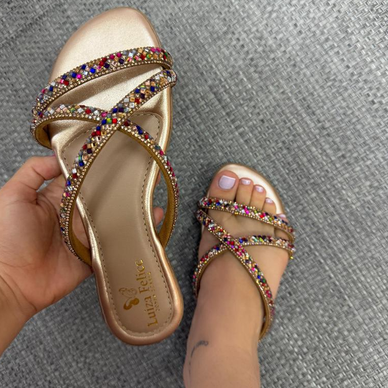 Rasteirinha Sandália Feminina Strass Elegante Confortável Ideal para Festa Verão e Dia a Dia em Oferta na Shopee