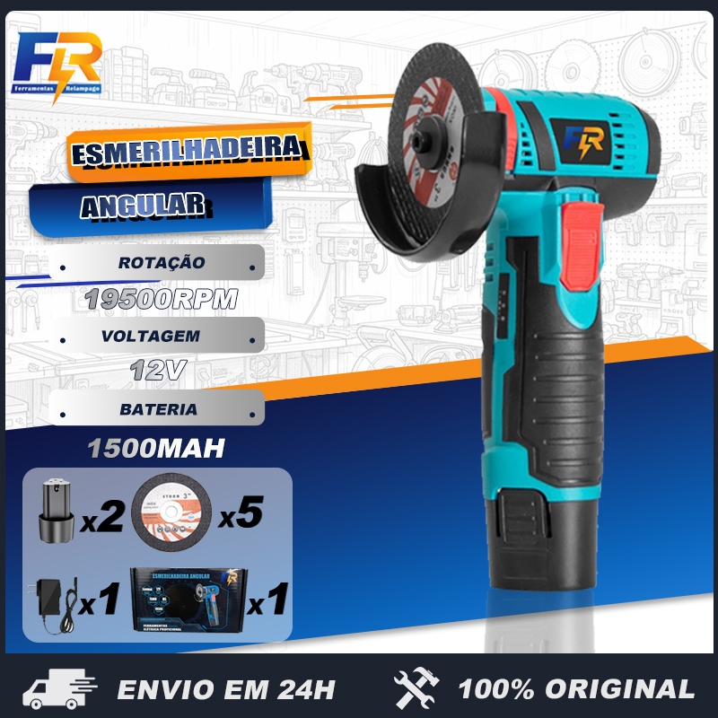 Mini Esmerilhadeira Angular Sem Fio 12V com 2 Baterias e 5 Discos
