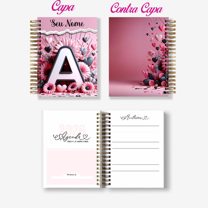 Agenda personalizada 2026 alfabeto floral agenda permanente capa dura 175 folhas 350 páginas