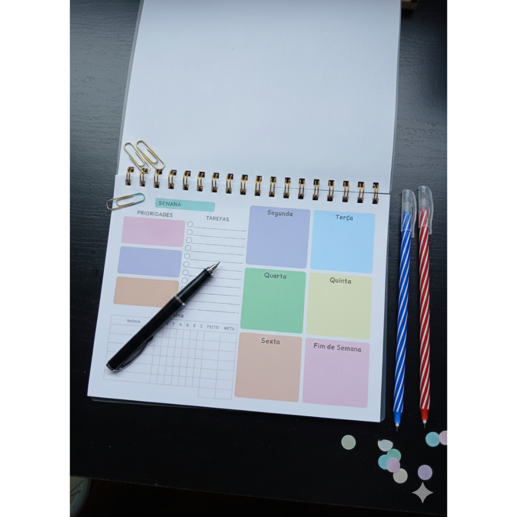 Planner semanal de mesa colorido, organize tarefas,prioridades e rotina com praticidade e estilo top em Oferta na Shopee