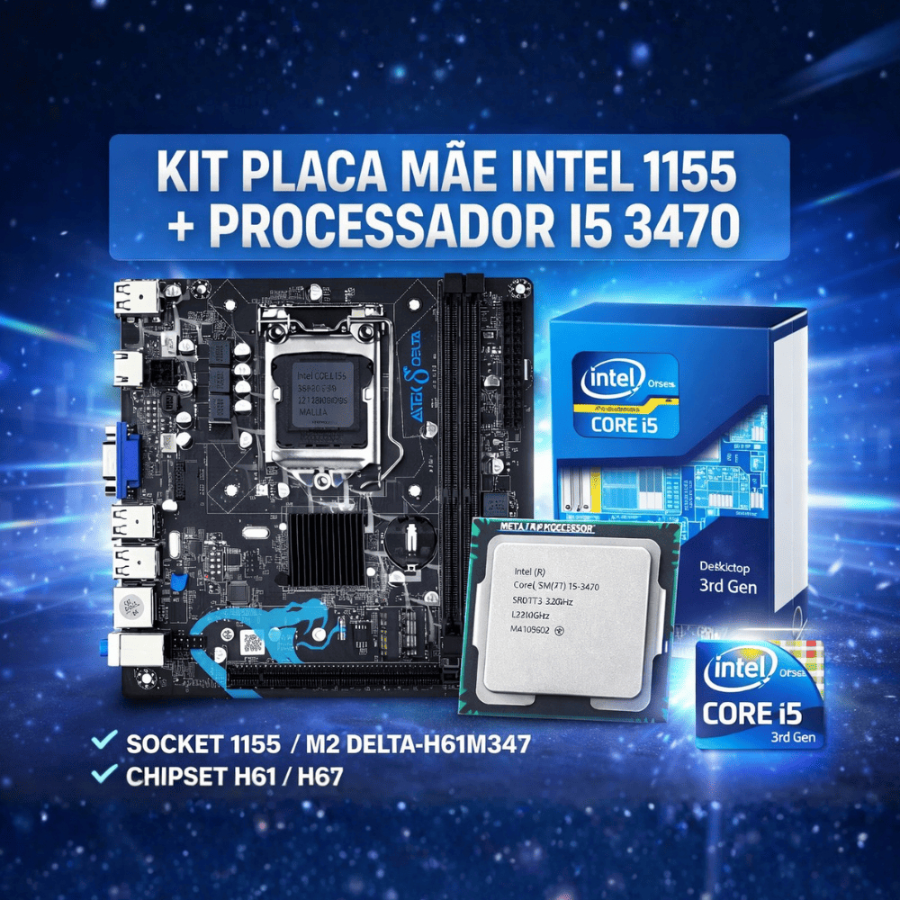 KIT Placa Mãe Intel 1155 + Processador I5 3470 CHIPSET H61/H67 / M2 DELTA-H61M347 DDR3