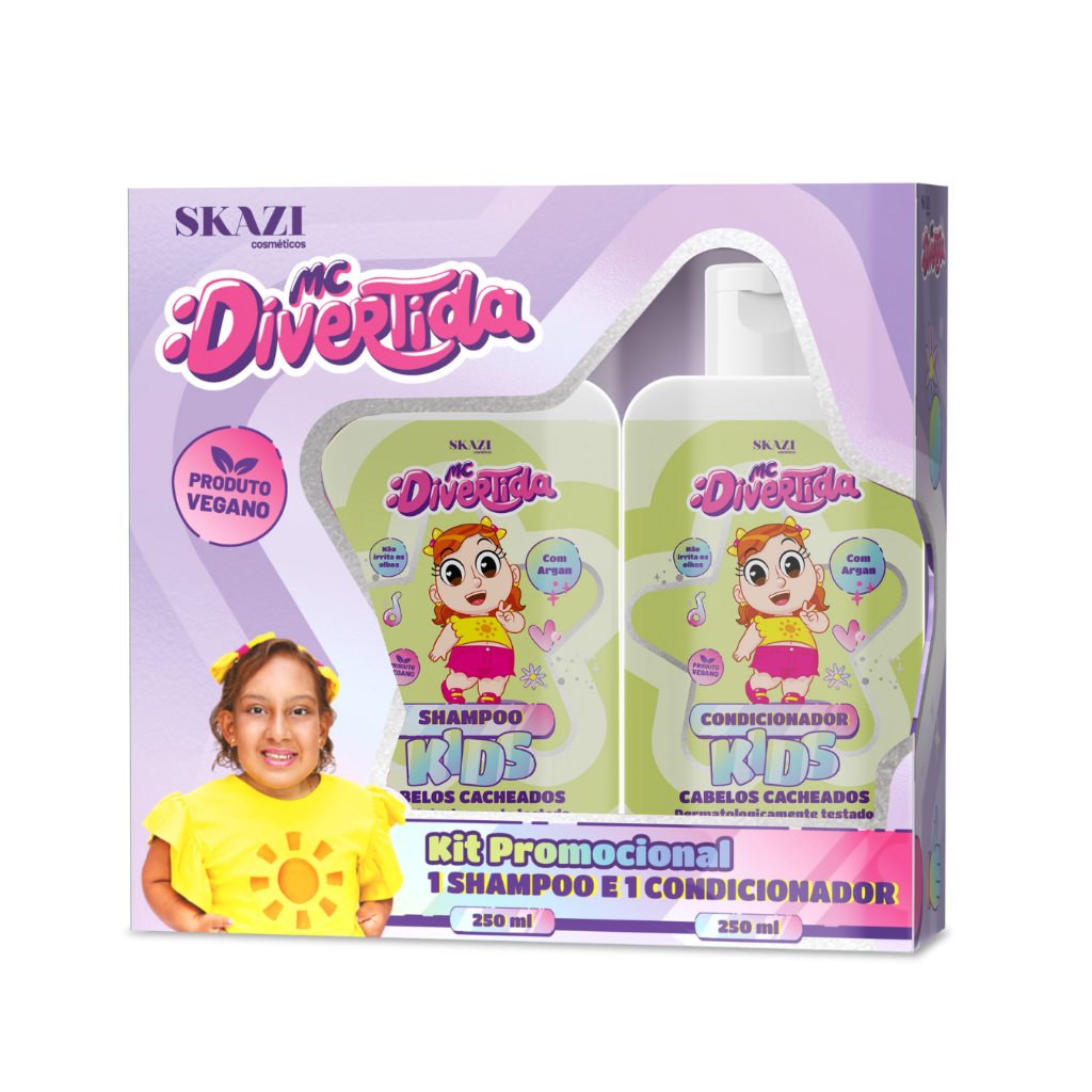 Kit Shampoo + Condicionador Infantil SKAZI MC Divertida - Cabelos Cacheados 250ml  Caixa Interativa para Brincar