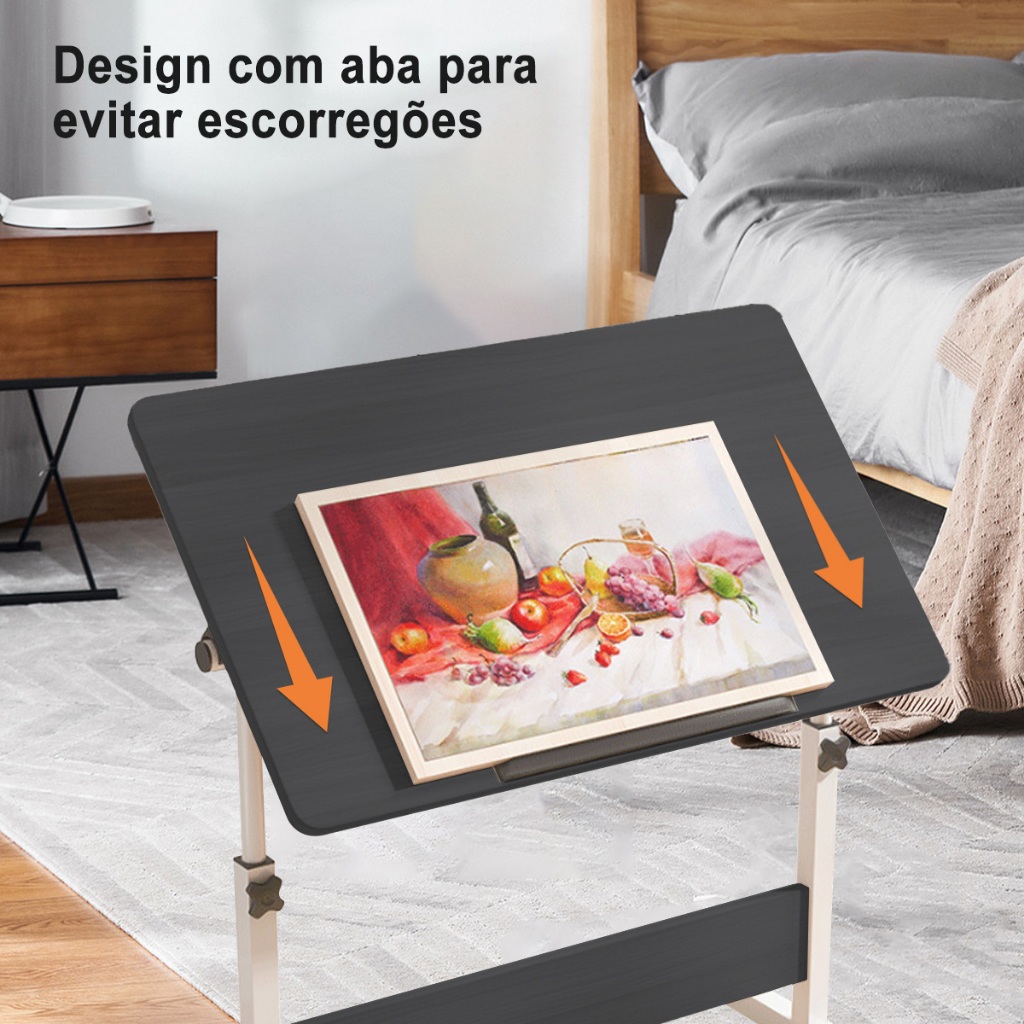 Mesa Giratória 180° Altura Ajustável com Rodas — Para Notebook, Tablet, Cama, Sofá