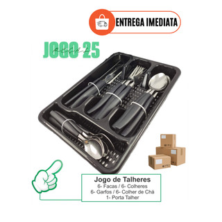 Jogo Talheres Kit Premium 25 Peças em Aço Inox + Suporte Gaveteiro – Faqueiro -  Estilo na Sua Mesa