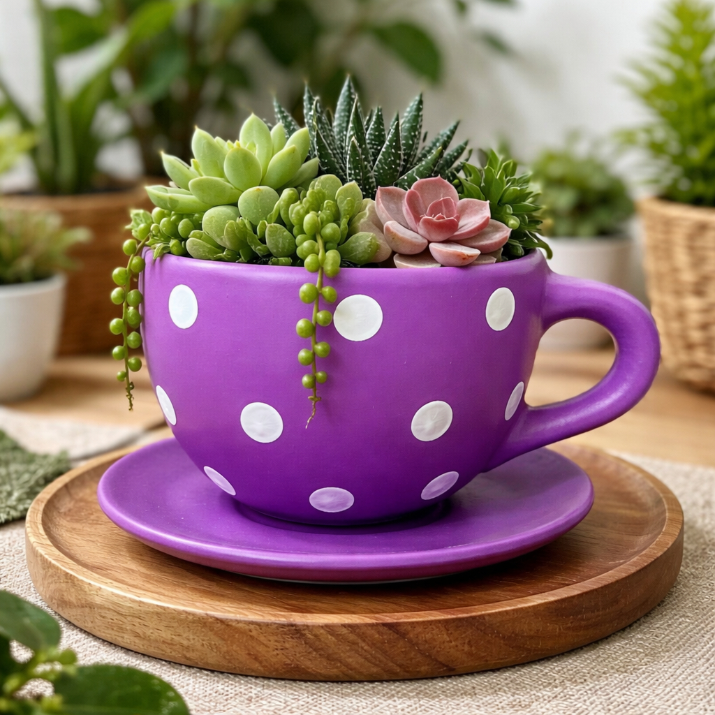 Vaso De Ceramica Com Pires Formato Xicara Cachepot Para Plantas Cactos em Oferta na Shopee