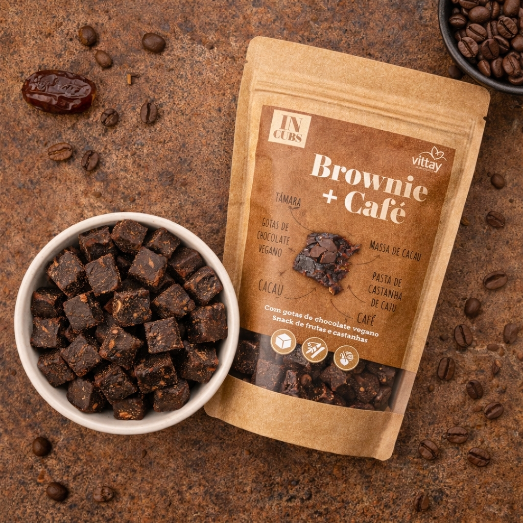 Doce fit - Brownie com Café e gotas de chocolate - Tâmara - Sem Adição de Açúcar e lactose - Vittay