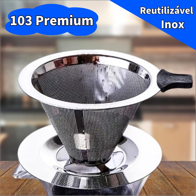 Filtro Coador de Café Inox 103 Grande Reutilizável Com Pegador em Silicone Pour Over em Oferta na Shopee
