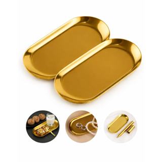 Kit 2 Bandeja Inox Oval Dourada Espelhada Decorativa Resistente para Jóias Perfumes Alimentos Luxo em Oferta na Shopee