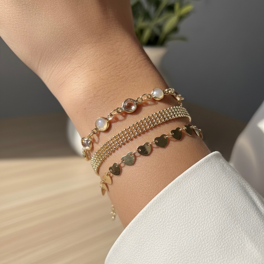 Kit 3 ou 2 Pulseiras Femininas Douradas – Acessórios Femininos Delicados e Elegantes em Oferta na Shopee