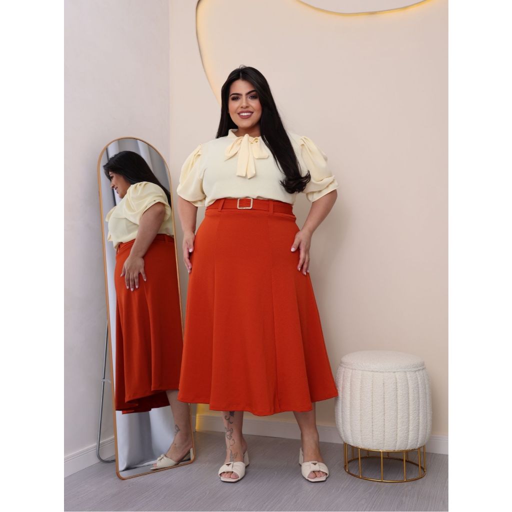 SAIA PLUS SIZE MIDI COM CINTO EM MALHA CREPE MODA EVANGELICA E FEMENINO em Oferta na Shopee