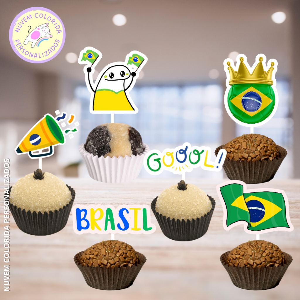 Tags Toppers Personalizados para Docinho Doces Festa Aniversário Copa do Mundo 2026 Futebol Brasil