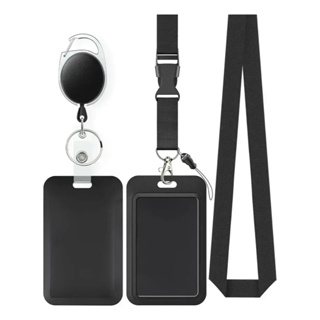 Cordão com Porta Crachá Vertical Duplo e Roller Retrátil Puro padrão preto/preto/divisão rosa em Oferta na Shopee