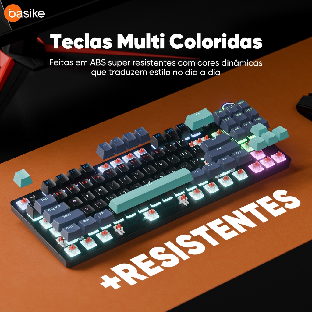 Teclado Mecânico Basike Gamer e Escritório RGB LED 87 Teclas TKL Com Fio Profissional Anti-Ghosting PC Laptop em Oferta na Shopee