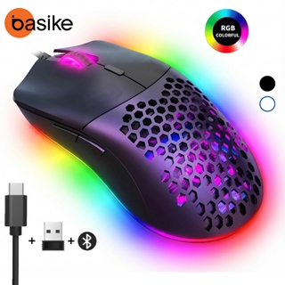 Mouse Gamer Basike Sem Fio Bluetooth Três Modos 2.4G BT5.1 12800DPI Recarregável RGB Para Jogos PC Mice em Oferta na Shopee