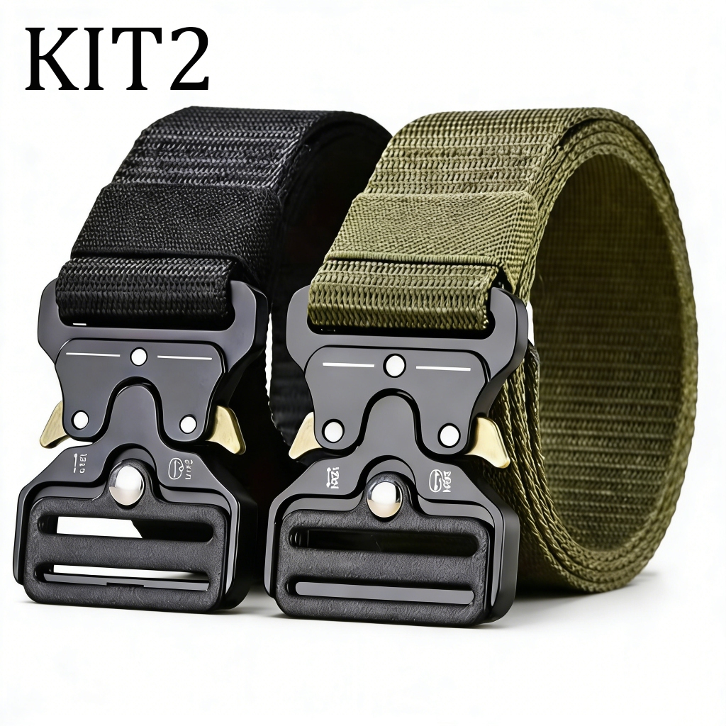 Kit 2 Cintos Preto Marrom Verde Moda Cinto Largo Masculino Nylon Fivela Liga de Zinco e Engate Rápido