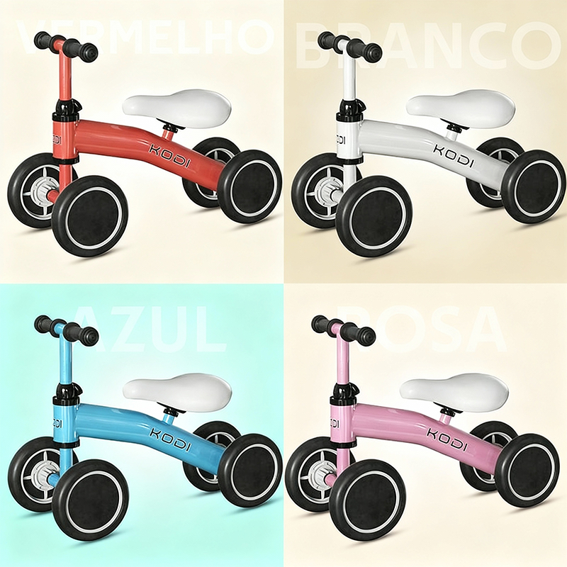 Bicicleta de Equilíbrio para Bebê 4 Rodas Super Estável Sem Pedal Seguro para Primeiros Passos -P14