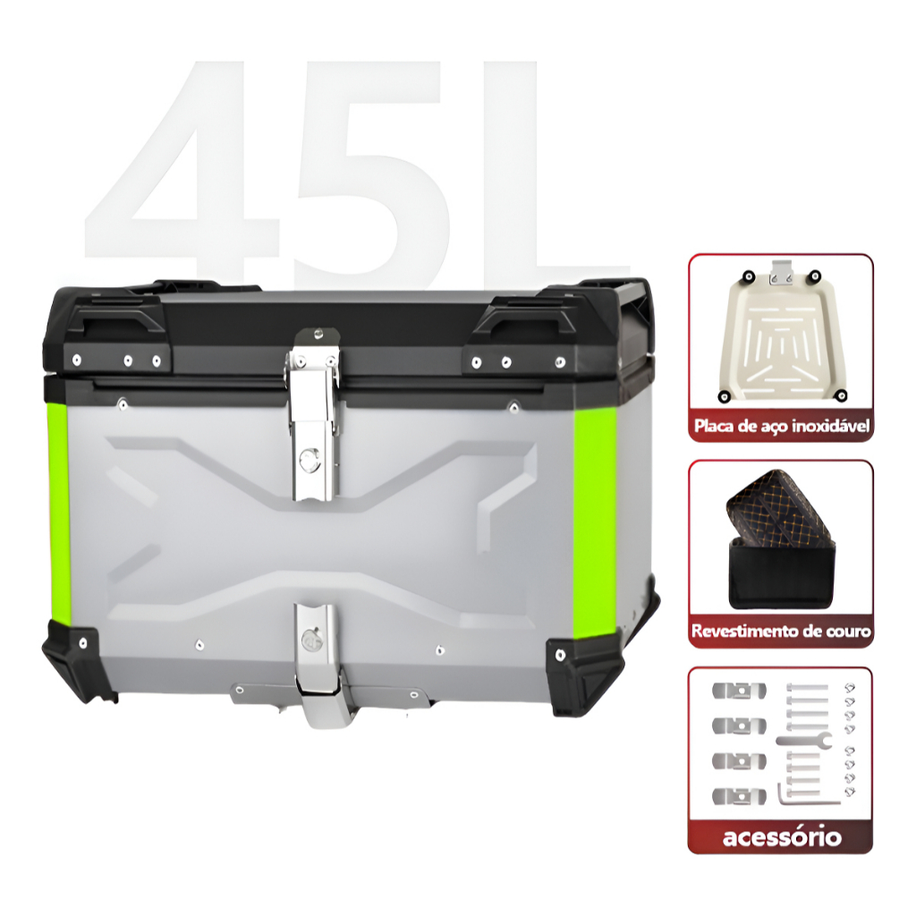 Bauleto Aluminio 45l Reforçado C/base De Fixação Univer Alforje para motocicleta em liga de alumínio em Oferta na Shopee