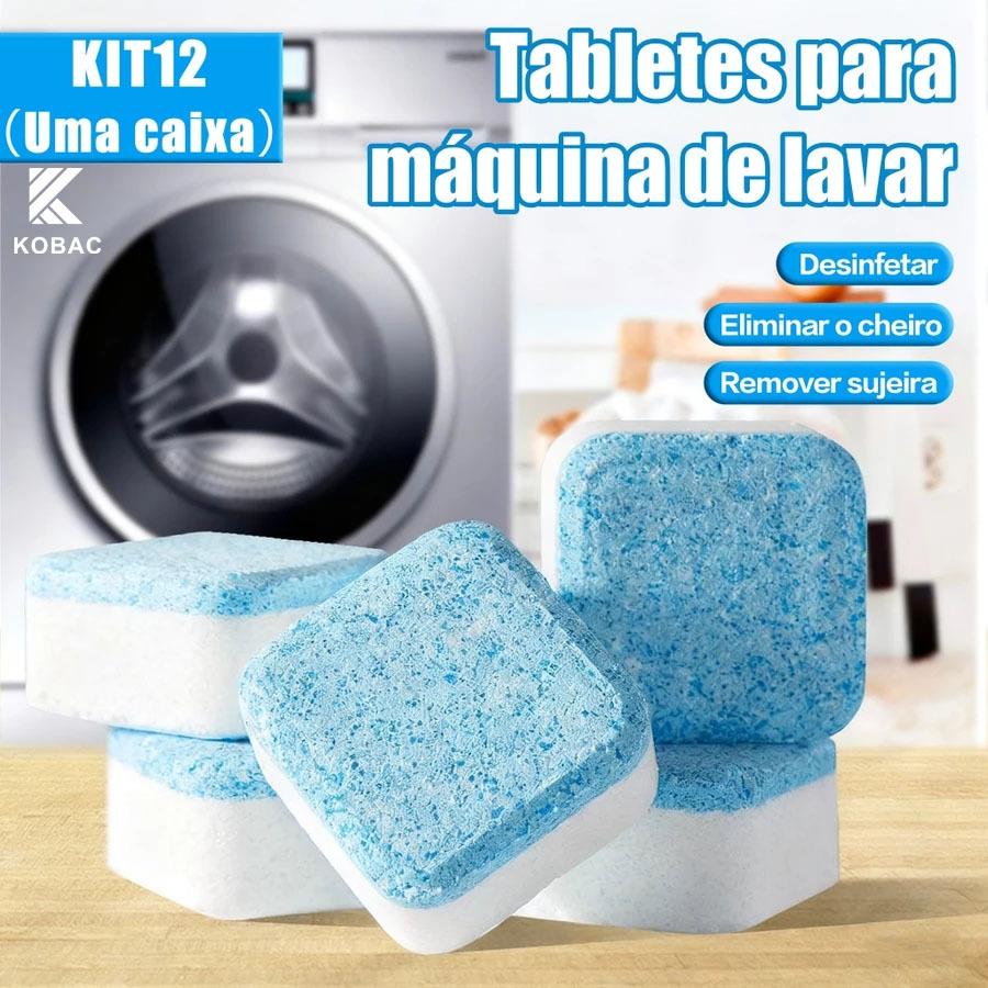 Kit 12 Limpador Pastilhas de Máquina de Lavar - Limpeza Profunda e Remoção de Manhas