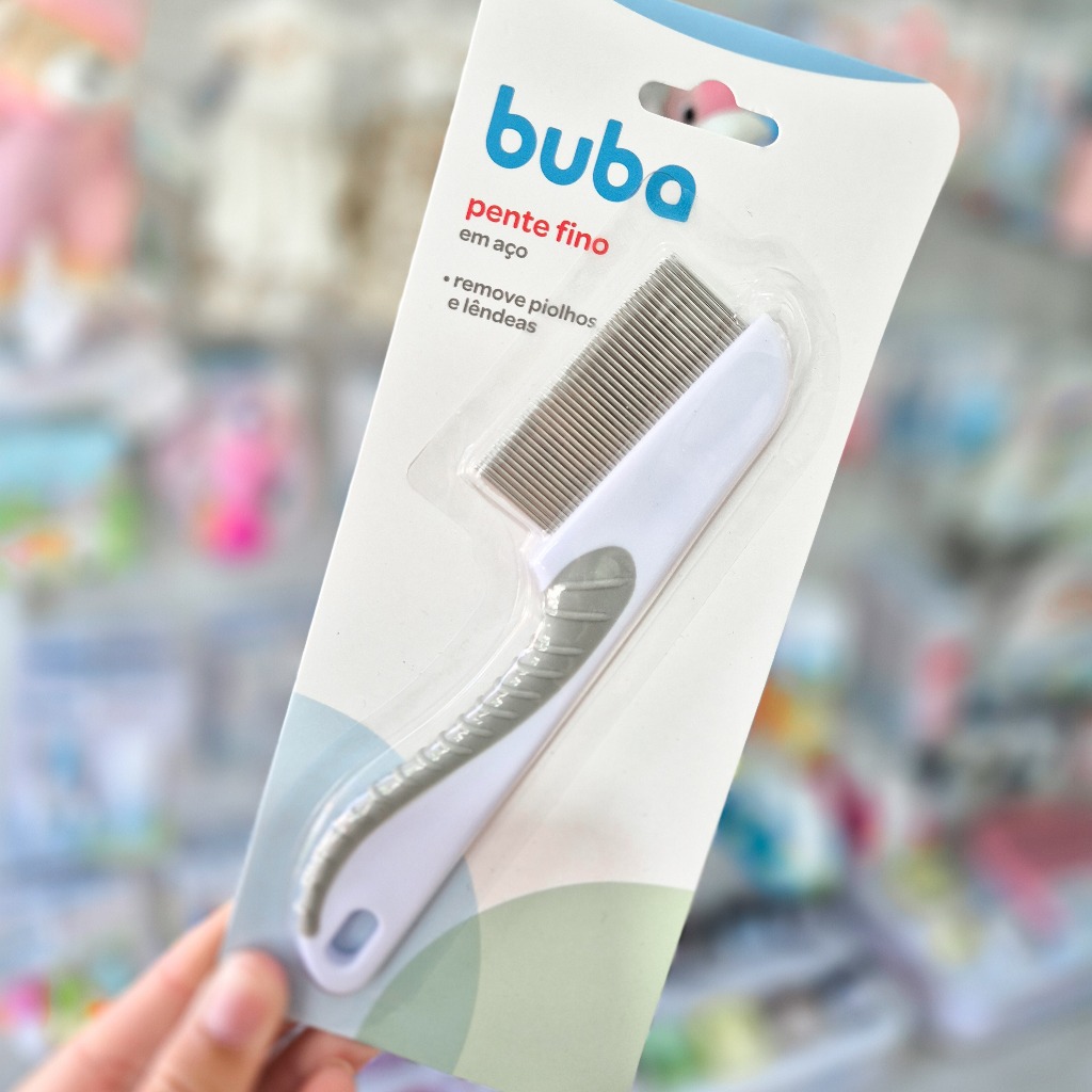 Pente Fino em Aço Buba - Remove Piolhos e Lêndeas com Pontas Arredondadas e Cabo Emborrachado em Oferta na Shopee